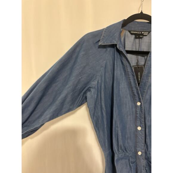 Veronica Beard Dress 6 Blue Denim Mini Vneck Boho Short Snaps Western - Picture 5 of 10